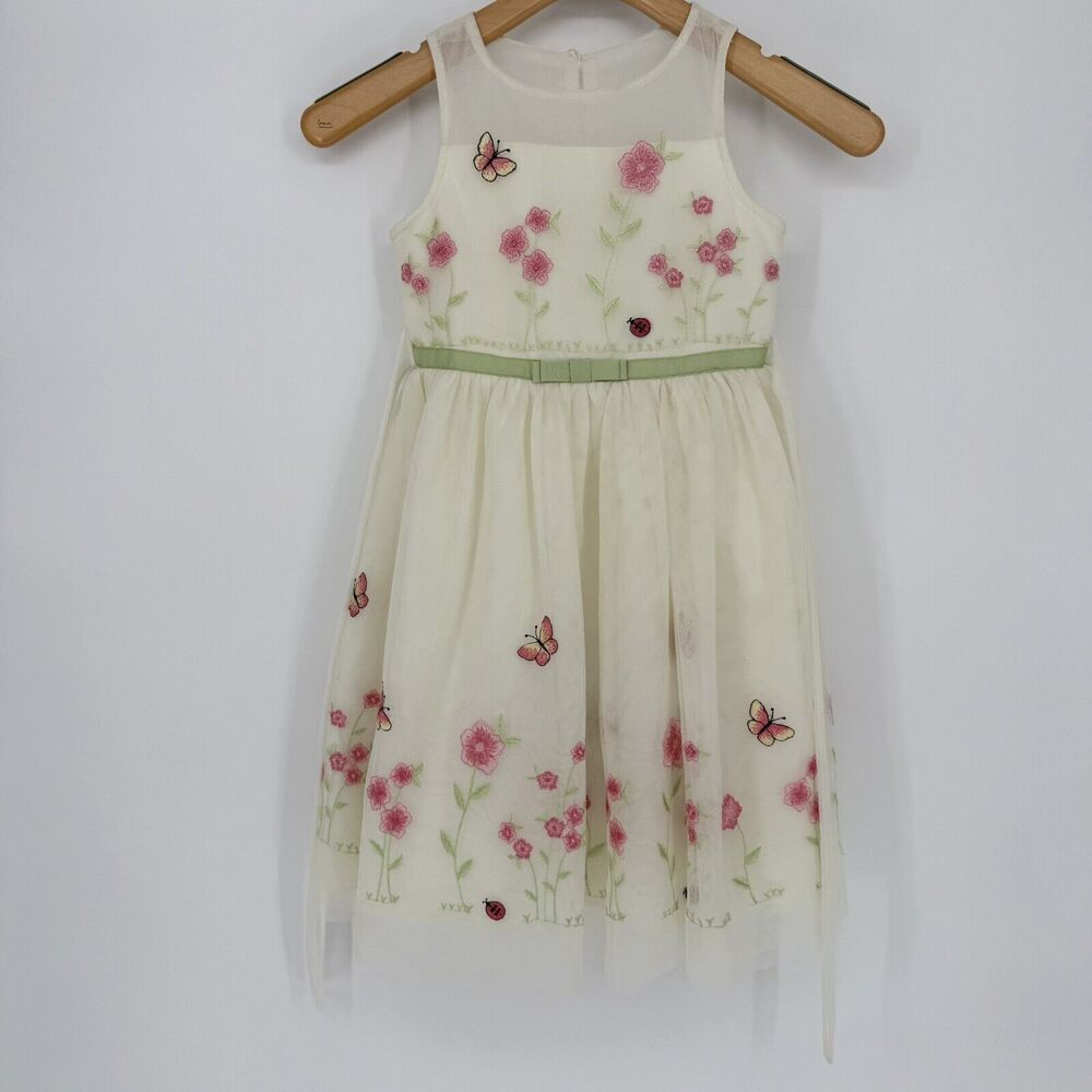 Jona Michelle Girls Size 6 Spring Easter Dress Satin & Embroidered Butterfly